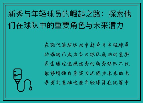 新秀与年轻球员的崛起之路：探索他们在球队中的重要角色与未来潜力